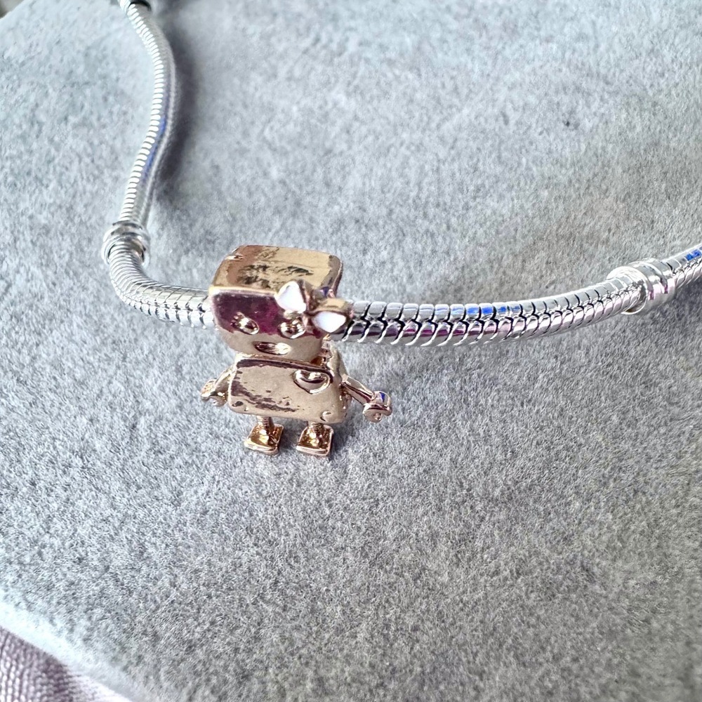 Bella Bot Charm Rose Gold Girl Robot Heart Bow fits PANDORA - Picture 2 of 9
